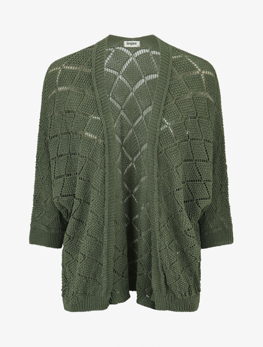 Gilet ouvert à maille ajourée - Kaki - 4