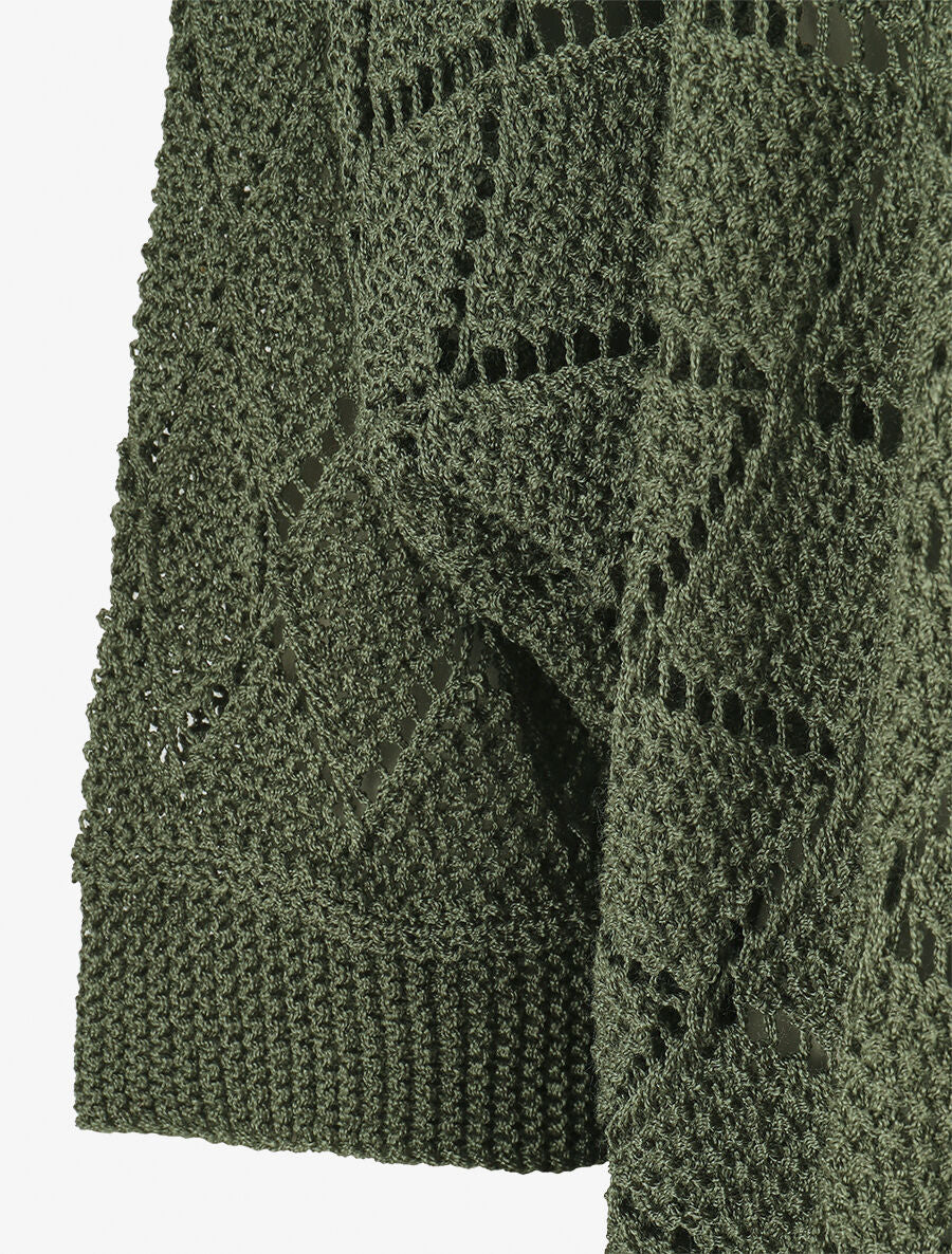 Gilet ouvert à maille ajourée - Kaki - 3
