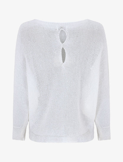 Pull uni en maille ajouré au dos - Blanc - 2