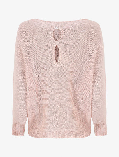 Pull uni en maille ajouré au dos - Rose - 2