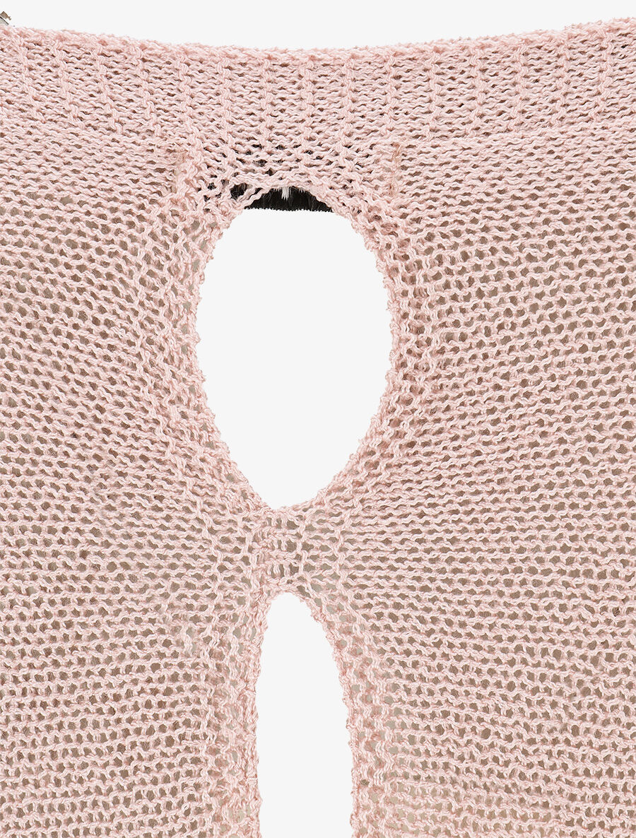 Pull uni en maille ajouré au dos - Rose - 3