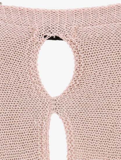 Pull uni en maille ajouré au dos - Rose - 3