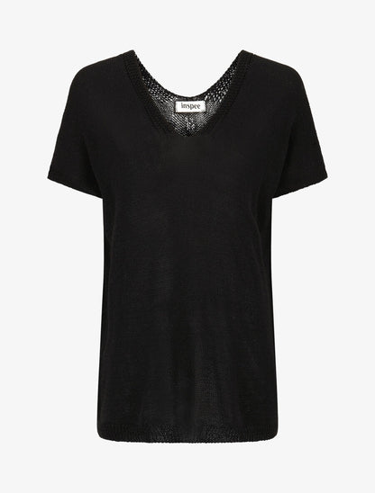 Pull en maille à manches courtes - Noir - 1
