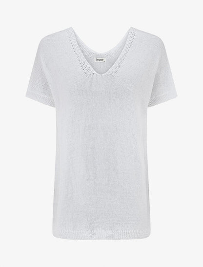 Pull en maille à manches courtes - Blanc - 1