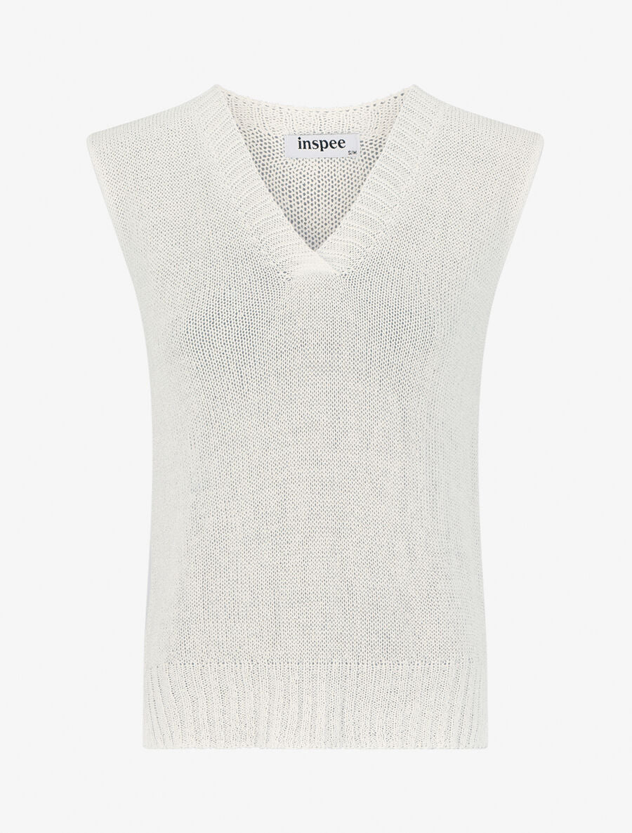 Top en maille à col V - Écru - 4