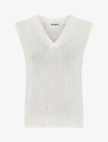 Top en maille à col V - Écru - 4