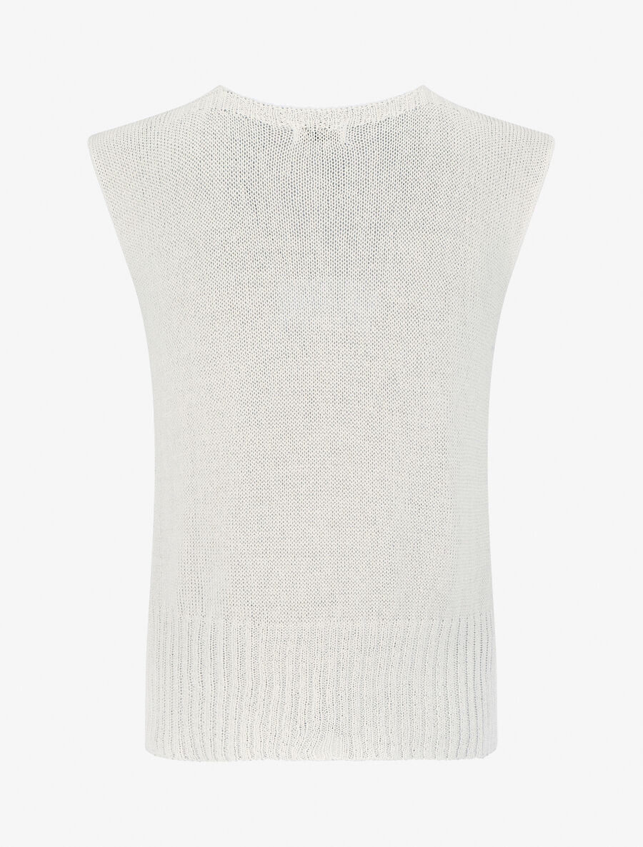 Top en maille à col V - Écru - 2
