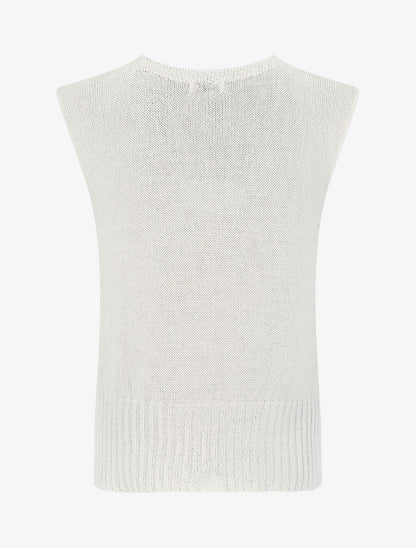 Top en maille à col V - Écru - 2