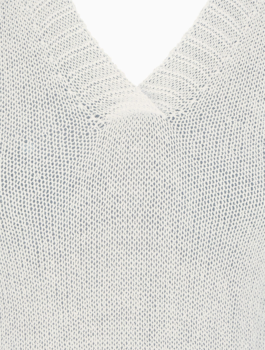 Top en maille à col V - Écru - 3
