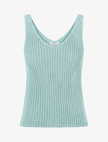 Débardeur côtelé en maille à col V - Turquoise - 4