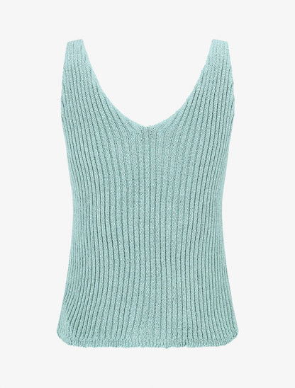 Débardeur côtelé en maille à col V - Turquoise - 2