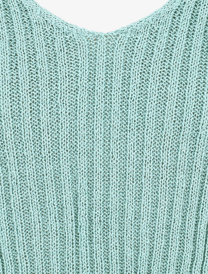 Débardeur côtelé en maille à col V - Turquoise - 3