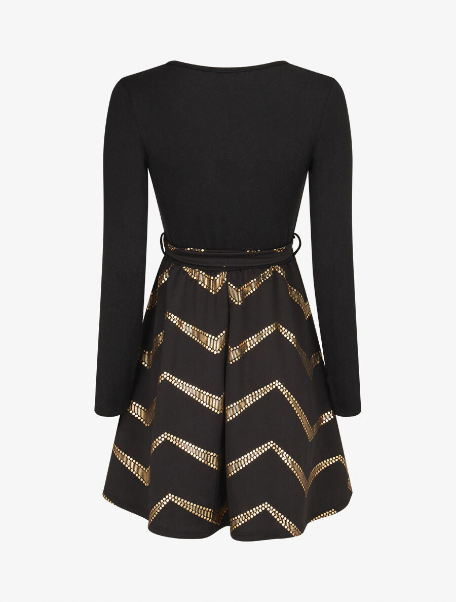Robe patineuse à imprimés dorés - Noir - 2