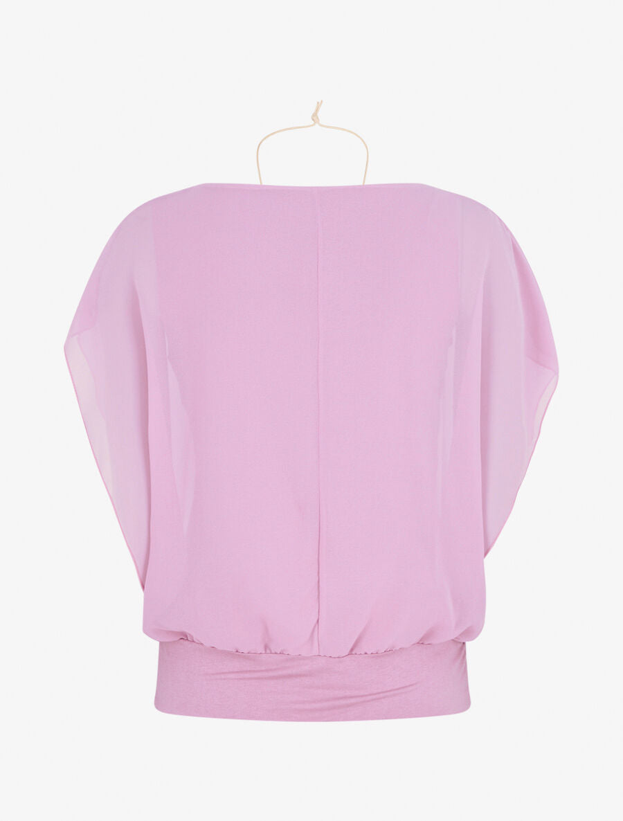 Top uni en voile à manches volantées - Lilas - 2