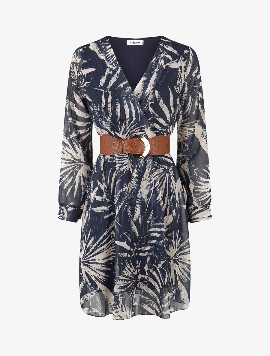 Robe patineuse imprimé feuillage irisé - Marine - 4