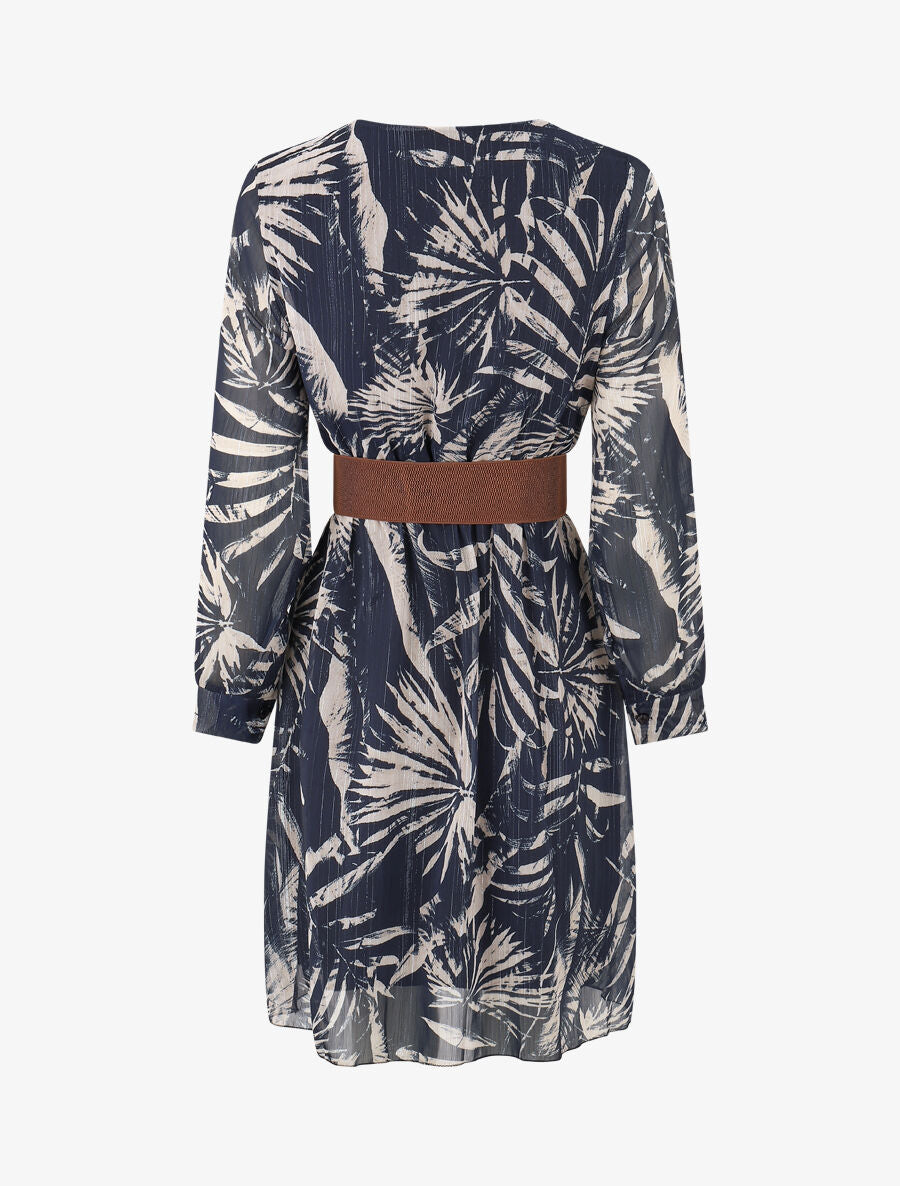 Robe patineuse imprimé feuillage irisé - Marine - 2