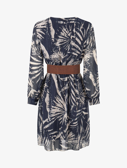 Robe patineuse imprimé feuillage irisé - Marine - 2