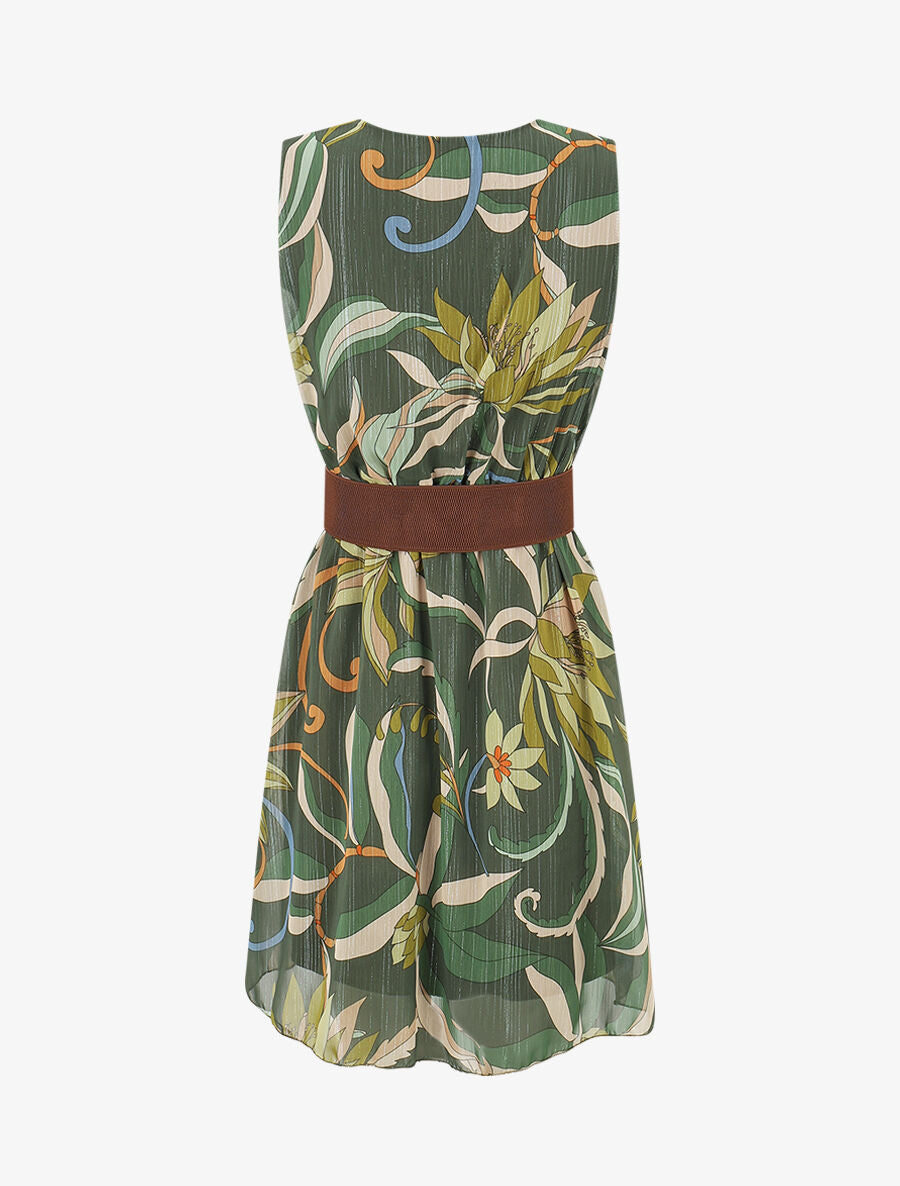 Robe courte sans manches imprimé floral irisé - Kaki - 2