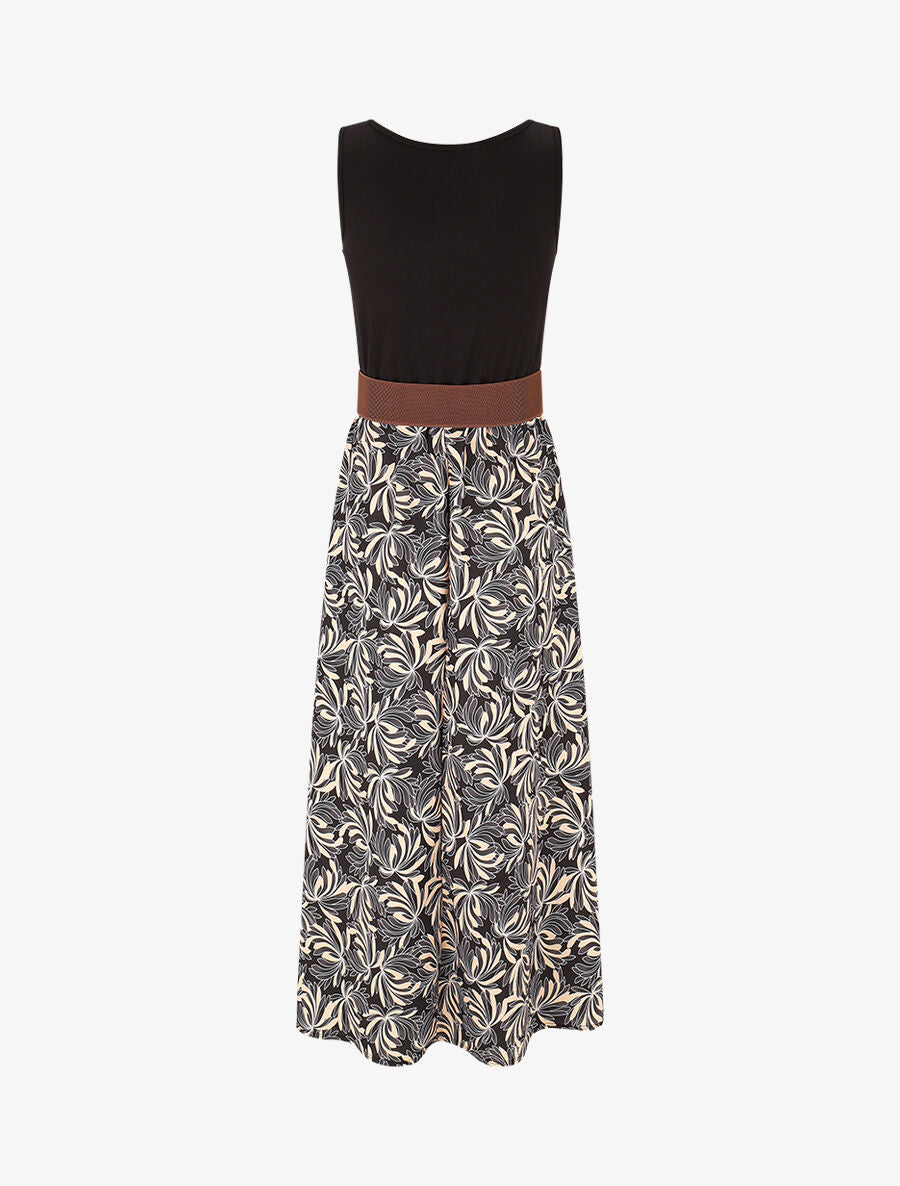 Robe bicolore imprimé floral - Noir - 2