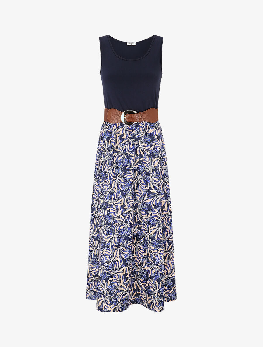 Robe bicolore imprimé floral - Marine - 4