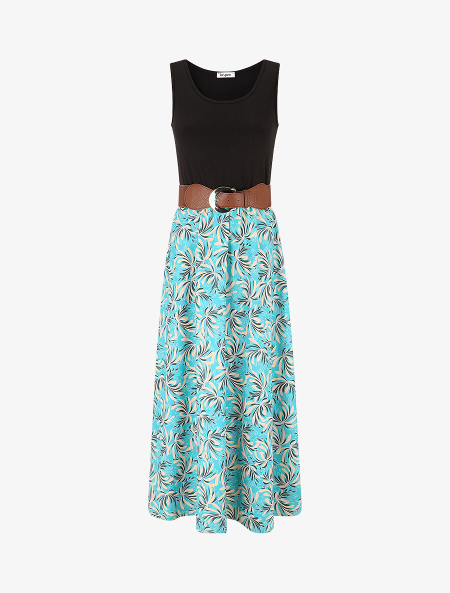 Robe bicolore imprimé floral - Vert d&