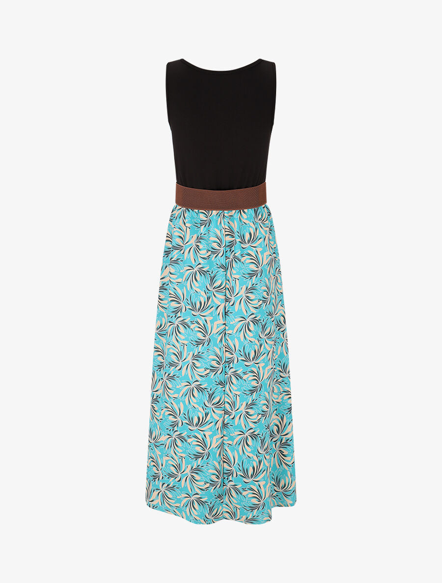 Robe bicolore imprimé floral - Vert d&