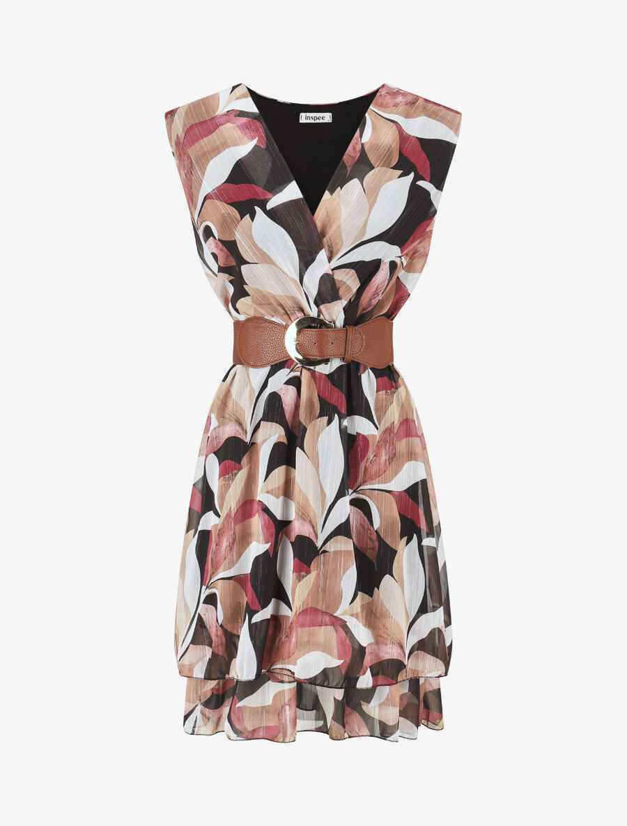 Robe irisée sans manches à imprimé floral - Noir - 1
