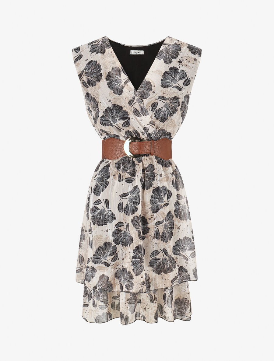 Robe irisée sans manches à imprimé fleurs - Noir - 4
