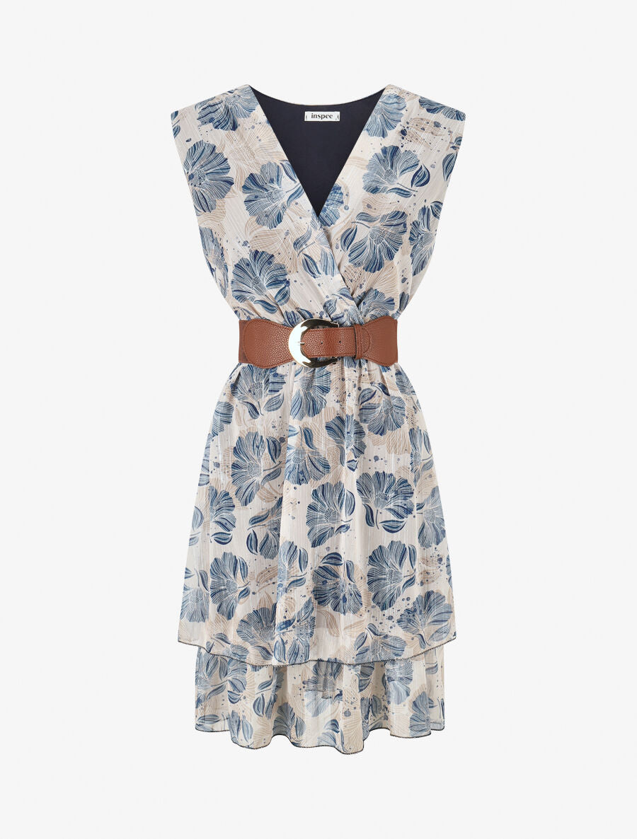 Robe irisée sans manches à imprimé fleurs - Marine - 4