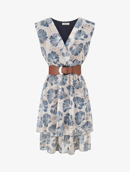 Robe irisée sans manches à imprimé fleurs - Marine - 4