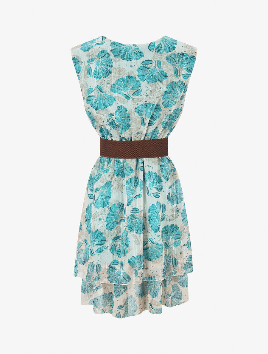 Robe irisée sans manches à imprimé fleurs - Turquoise - 2