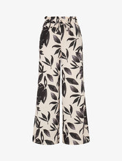Pantalon imprimé feuillage à taille élastiquée - Noir - 1