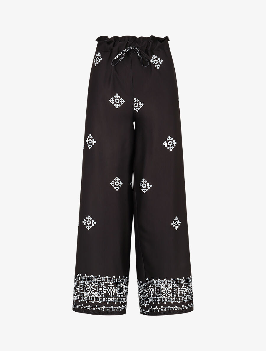 Pantalon imprimé fantaisie à taille élastiquée - Noir - 4