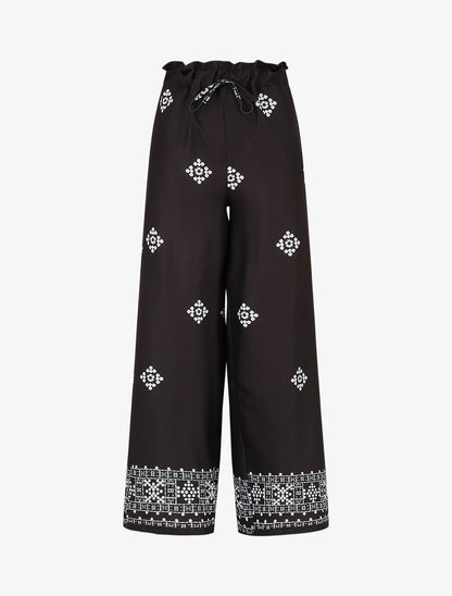 Pantalon imprimé fantaisie à taille élastiquée - Noir - 4