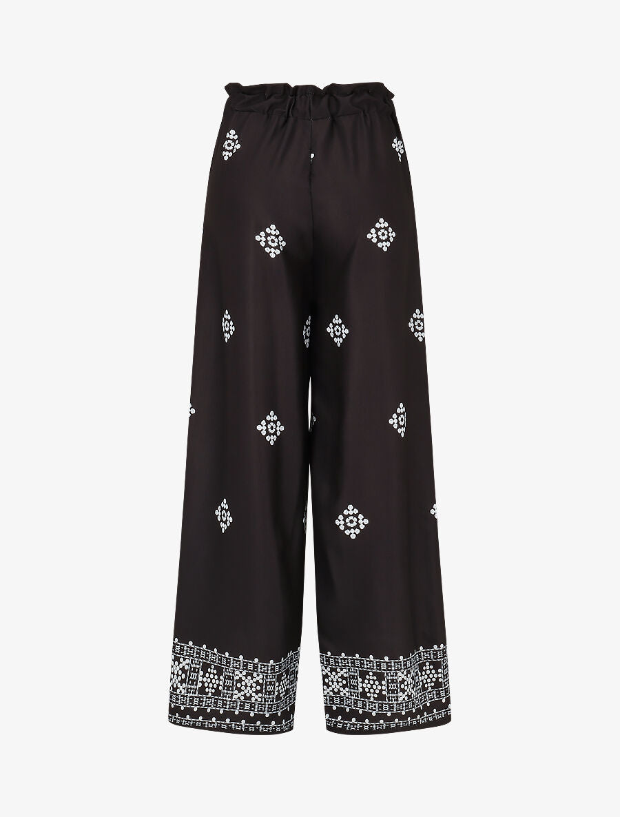 Pantalon imprimé fantaisie à taille élastiquée - Noir - 2