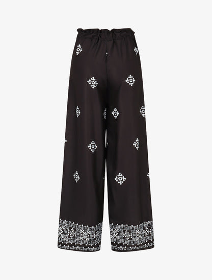 Pantalon imprimé fantaisie à taille élastiquée - Noir - 2