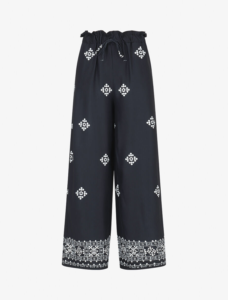 Pantalon imprimé fantaisie à taille élastiquée - Marine - 1