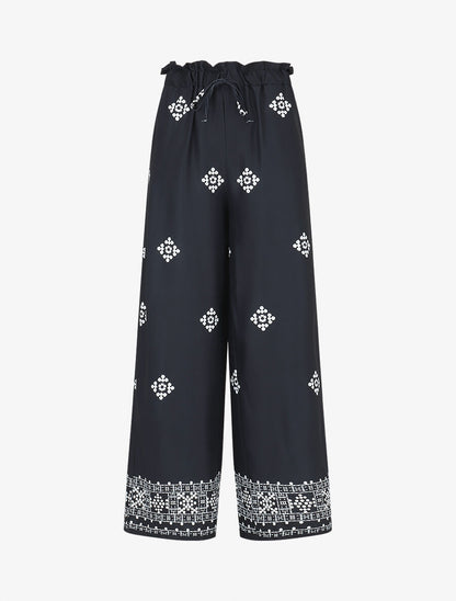 Pantalon imprimé fantaisie à taille élastiquée - Marine - 1
