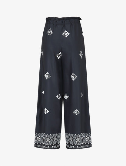 Pantalon imprimé fantaisie à taille élastiquée - Marine - 2