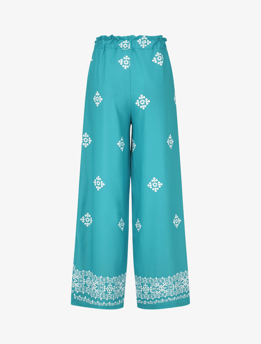 Pantalon imprimé fantaisie à taille élastiquée - Bleu canard - 2