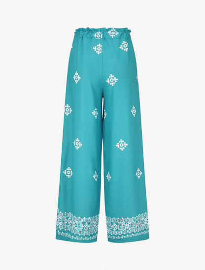 Pantalon imprimé fantaisie à taille élastiquée - Bleu canard - 2