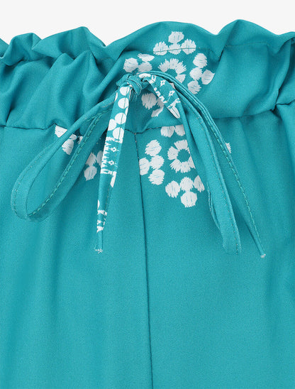 Pantalon imprimé fantaisie à taille élastiquée - Bleu canard - 3