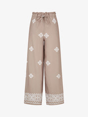 Pantalon imprimé fantaisie à taille élastiquée - Taupe - 4