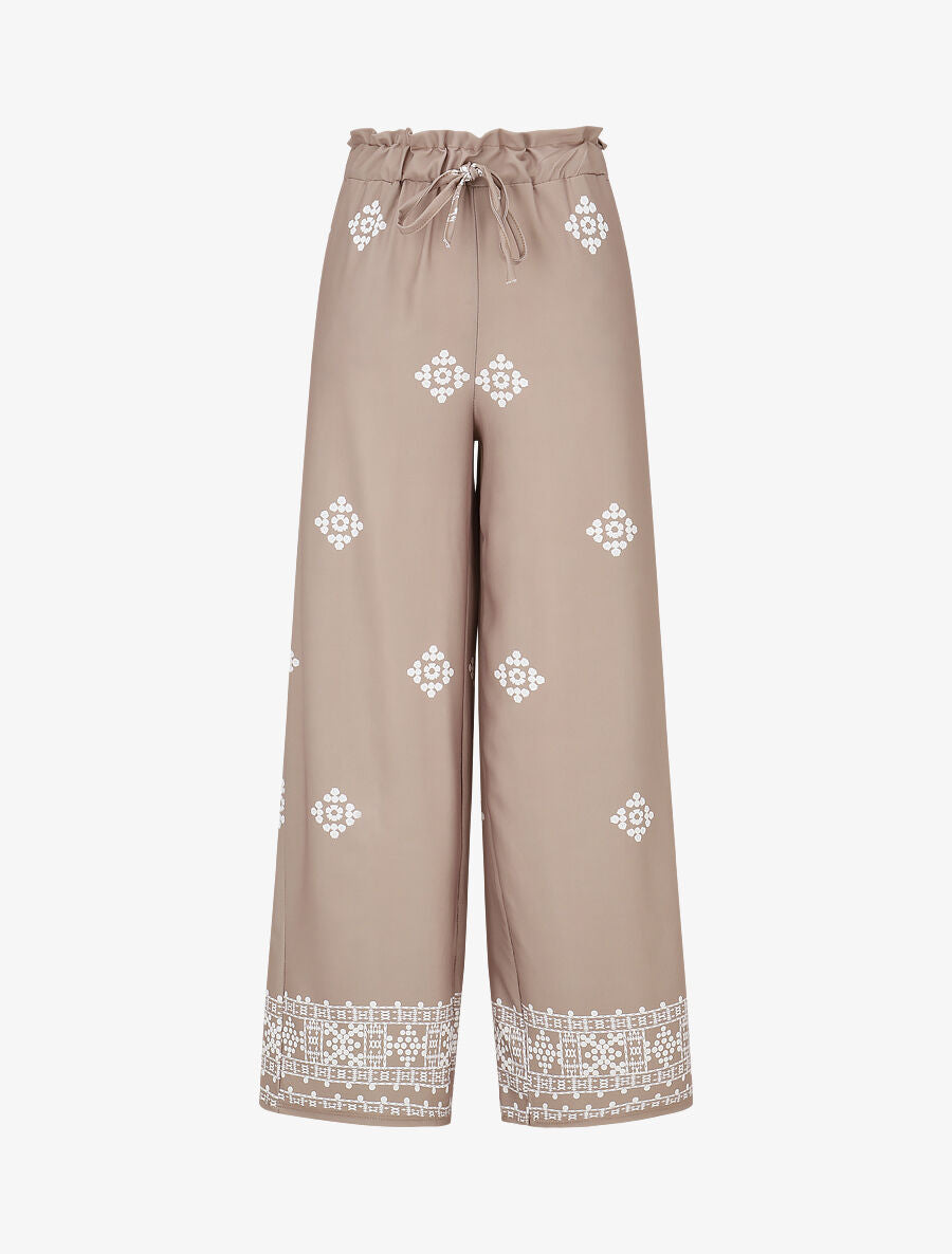 Pantalon imprimé fantaisie à taille élastiquée - Taupe - 4