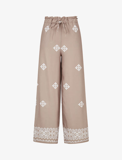 Pantalon imprimé fantaisie à taille élastiquée - Taupe - 4
