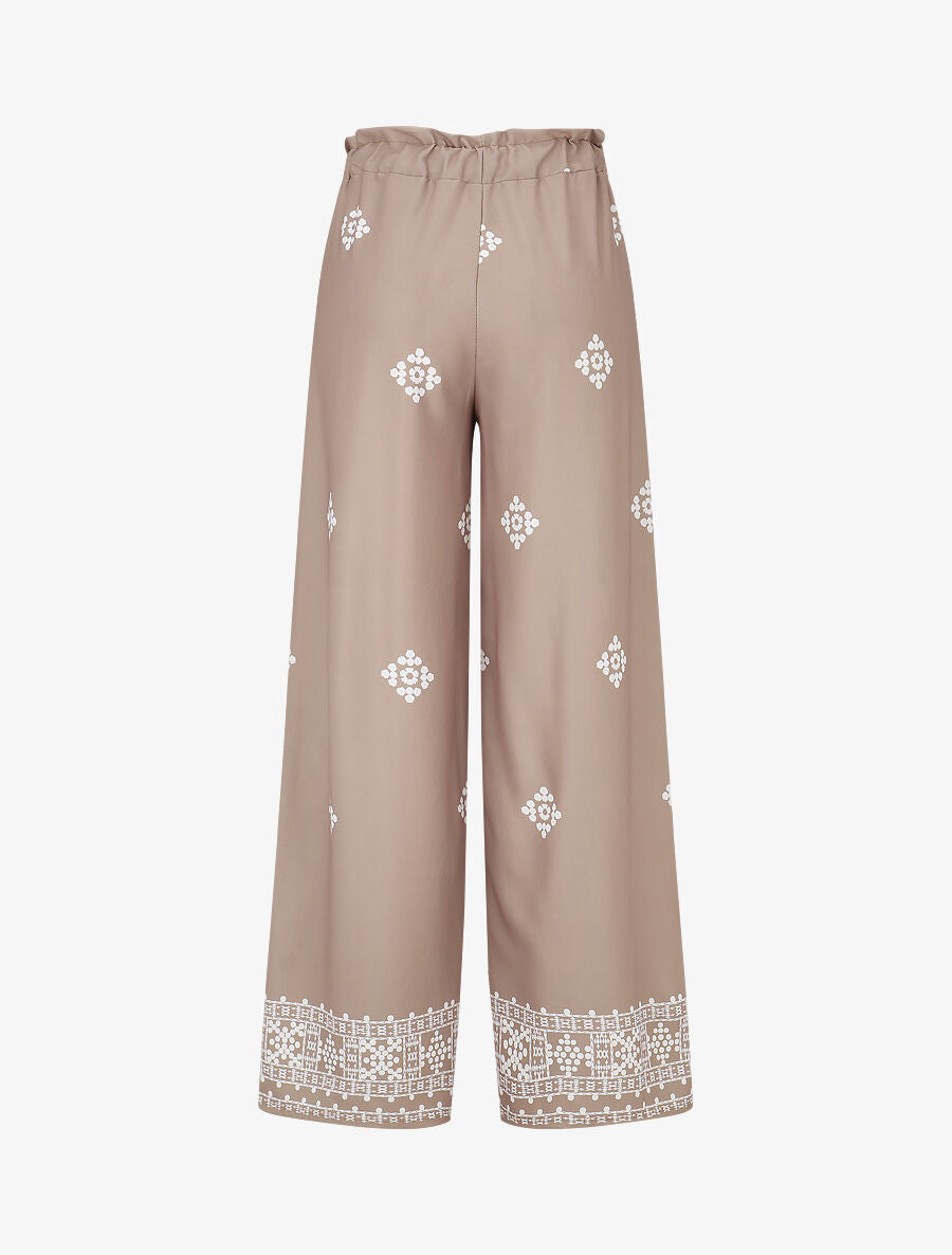 Pantalon imprimé fantaisie à taille élastiquée - Taupe - 2