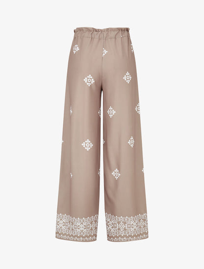 Pantalon imprimé fantaisie à taille élastiquée - Taupe - 2