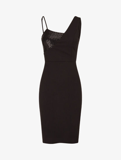 Robe moulante à côté incrusté de sequins - Noir - 5
