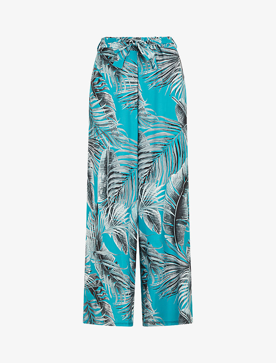 Pantalon ample à imprimé tropical - Turquoise - 1