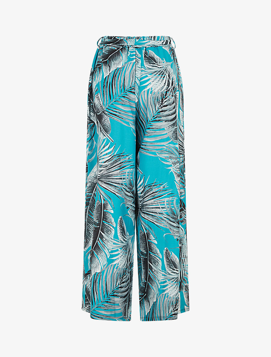 Pantalon ample à imprimé tropical - Turquoise - 2